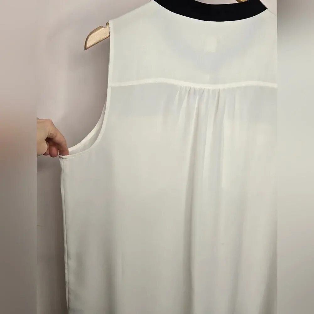 JCrew Women's Sleeveless Offwhite Cream Blouse w/ Black Trim Pockets NWT Size 16
